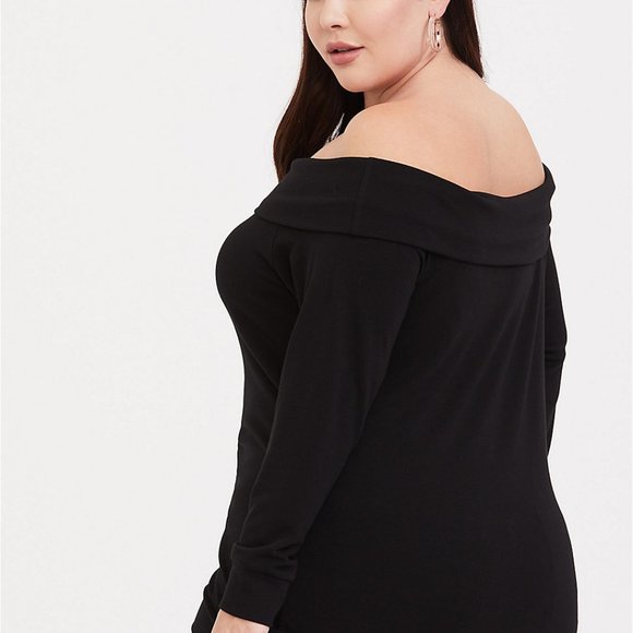 Torrid Black Off Shoulder sweatshirt top terry - Picture 2 of 5